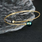 Natural Tahiti Black Pearl Diamond Bracelet 9.3mm, 18K Gold
